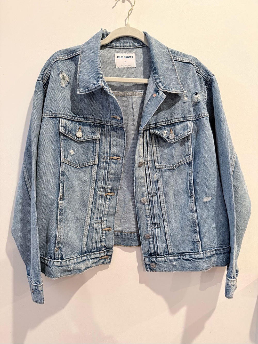 Old Navy Light Wash Distressed Denim Jacket - Women